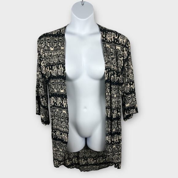 Zanzea Women's Black Elephant Print Short Sleeve Open Front Kimono Topper US 16 - Picture 1 of 8